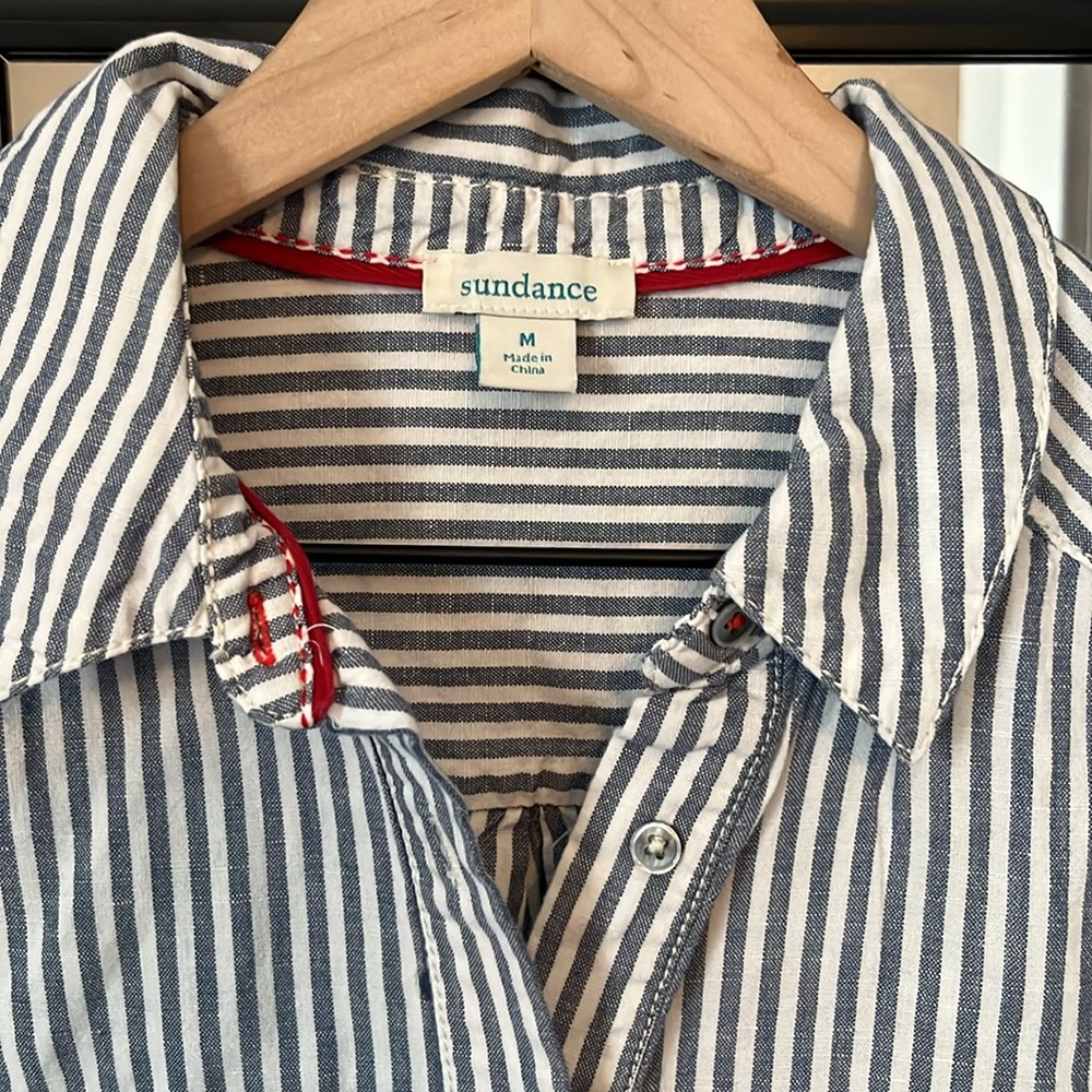 Sundance Linen Button Up Striped Size Medium - image 2